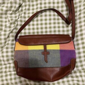 ✨ VINTAGE ✨ Liz Claiborne Colorful Plaid Leather and Canvas Crossbody Bag